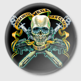 Значок с принтом Megadeth fan club в Курске,  металл | круглая форма, металлическая застежка в виде булавки | alternative | megadeth | metall | music | rock | альтернатива | мегадез | металл | музыка | рок