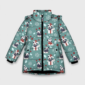 Зимняя куртка для девочек 3D с принтом Веселые Собачки 2022 в Курске, ткань верха — 100% полиэстер; подклад — 100% полиэстер, утеплитель — 100% полиэстер. | длина ниже бедра, удлиненная спинка, воротник стойка и отстегивающийся капюшон. Есть боковые карманы с листочкой на кнопках, утяжки по низу изделия и внутренний карман на молнии. 

Предусмотрены светоотражающий принт на спинке, радужный светоотражающий элемент на пуллере молнии и на резинке для утяжки. | 2022 | год | звери | каникулы | новый | питомцы | праздник | радость | рождество | санта | снег | собаки