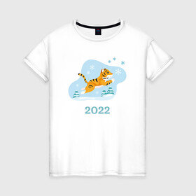 Женская футболка хлопок с принтом Тигр 2022 минимализм в Курске, 100% хлопок | прямой крой, круглый вырез горловины, длина до линии бедер, слегка спущенное плечо | 2022 | год тигра | новый год | новый год 2022 | символ года | тигр | тигренок | тигрица | тигры