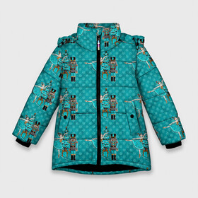 Зимняя куртка для девочек 3D с принтом Новогодний Щелкунчик в Курске, ткань верха — 100% полиэстер; подклад — 100% полиэстер, утеплитель — 100% полиэстер. | длина ниже бедра, удлиненная спинка, воротник стойка и отстегивающийся капюшон. Есть боковые карманы с листочкой на кнопках, утяжки по низу изделия и внутренний карман на молнии. 

Предусмотрены светоотражающий принт на спинке, радужный светоотражающий элемент на пуллере молнии и на резинке для утяжки. | 2022 | нг | новогодний | новый год | рождество | щелкунчик