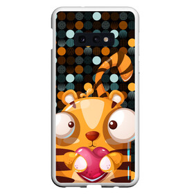 Чехол для Samsung S10E с принтом Крейзи тигр с сердцем в Курске, Силикон | Область печати: задняя сторона чехла, без боковых панелей | 2022 | год тигра | крейзи | кружочки | новый год | сердце | тигр | хищник