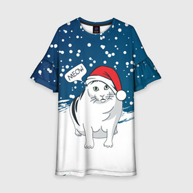 Детское платье 3D с принтом НОВОГОДНИЙ КОТ БЕНДЕР (МЕМ) в Курске, 100% полиэстер | прямой силуэт, чуть расширенный к низу. Круглая горловина, на рукавах — воланы | 2022 | 22 | bender | cat | christmas | meme | memes | meow | merry | new | snow | winter | year | бендер | год | зима | кот | кошка | мем | мемы | мяй | новый | рождество | снег | толстый