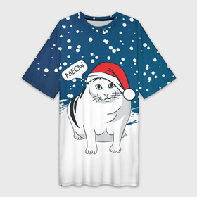 Платье-футболка 3D с принтом НОВОГОДНИЙ КОТ БЕНДЕР (МЕМ) в Курске,  |  | 2022 | 22 | bender | cat | christmas | meme | memes | meow | merry | new | snow | winter | year | бендер | год | зима | кот | кошка | мем | мемы | мяй | новый | рождество | снег | толстый