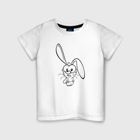 Детская футболка хлопок с принтом Заяц пучеглазый в Курске, 100% хлопок | круглый вырез горловины, полуприлегающий силуэт, длина до линии бедер | веселье | детские | длинные уши | для девушек | для детей | зайчик | заяц | кролик | мультики | сказка | сказочные | удивление