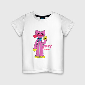 Детская футболка хлопок с принтом Kissy Missy Poppy Playtime в Курске, 100% хлопок | круглый вырез горловины, полуприлегающий силуэт, длина до линии бедер | huggy | kissy | missy | playtime | poppy | wuggy | вагги | ваги | киси | кисси | миси | мисси | хагги | хаги