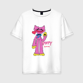 Женская футболка хлопок Oversize с принтом Kissy Missy Poppy Playtime в Курске, 100% хлопок | свободный крой, круглый ворот, спущенный рукав, длина до линии бедер
 | huggy | kissy | missy | playtime | poppy | wuggy | вагги | ваги | киси | кисси | миси | мисси | хагги | хаги