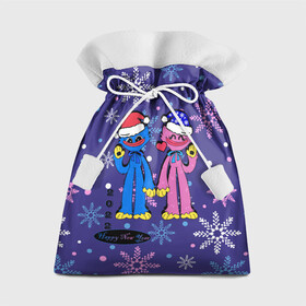 Подарочный 3D мешок с принтом New Year Huggy Wuggy Kissy Missy в Курске, 100% полиэстер | Размер: 29*39 см | Тематика изображения на принте: huggy | kissy | missy | playtime | poppy | wuggy | вагги | ваги | киси | кисси | миси | мисси | хагги | хаги
