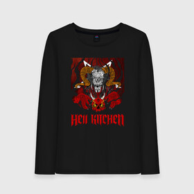 Женский лонгслив хлопок с принтом HLKTCHN Six Six Six Collection в Курске, 100% хлопок |  | hardcore | hell kitchen | magic | occultism | pentagramm | shaman | shell shock recordings | skull | voodoo