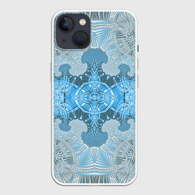 Чехол для iPhone 13 с принтом Коллекция Фрактальная мозаика Голубой 292-6-n в Курске,  |  | blue | fractal | light | pattern | symmetrical | на витрину | светлый | симметричный | узор | фрактал