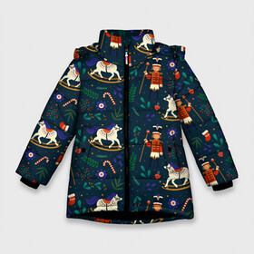 Зимняя куртка для девочек 3D с принтом Рождественский узор. Щелкунчик в Курске, ткань верха — 100% полиэстер; подклад — 100% полиэстер, утеплитель — 100% полиэстер. | длина ниже бедра, удлиненная спинка, воротник стойка и отстегивающийся капюшон. Есть боковые карманы с листочкой на кнопках, утяжки по низу изделия и внутренний карман на молнии. 

Предусмотрены светоотражающий принт на спинке, радужный светоотражающий элемент на пуллере молнии и на резинке для утяжки. | ламповый свитер | новогодний узор | новый год | паттерн | рождественский свитер | рождество | щелкунчик