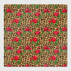 Магнитный плакат 3Х3 с принтом Шкура Леопарда в Цветах в Курске, Полимерный материал с магнитным слоем | 9 деталей размером 9*9 см | jaguar | leopard | ocelot | predator | гепард | дикая кошка | животное | зверь | кот | красота | леопард | леопардовые пятна | оцелот | розы | хищная кошка | хищник | цветник | цветы | ягуар