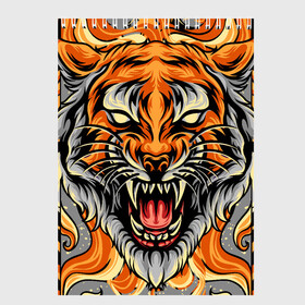 Скетчбук с принтом Символ года тигр в гневе в Курске, 100% бумага
 | 48 листов, плотность листов — 100 г/м2, плотность картонной обложки — 250 г/м2. Листы скреплены сверху удобной пружинной спиралью | 2022 | большая кошка | животное | новый год | символ года | тигр | хищник