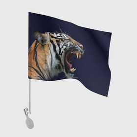 Флаг для автомобиля с принтом Оскал тигра | Большая кошка в Курске, 100% полиэстер | Размер: 30*21 см | 2022 | big teeth | fangs | grin | tiger | tigr | tigris | большая кошка | большие зубы | клыки | новый год | оскалиться | острые клыки | полосатая кошка | скалить | скалить зубы | тигр