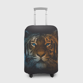 Чехол для чемодана 3D с принтом Тигр с голубыми глазами в Курске, 86% полиэфир, 14% спандекс | двустороннее нанесение принта, прорези для ручек и колес | tiger | животное | символ года | тигр | хищник