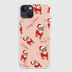 Чехол для iPhone 13 с принтом ЗИМНИЙ ТИГР | ПАТТЕРН в Курске,  |  | 2022 | christmas | new year | pattern | tiger | tigr | большой кот | год тигра | зимний тигр | наступающий год | новогодний | новый год | паттерн | полосатый кот | рождественский | рождество | рождество христово