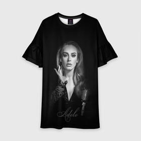 Детское платье 3D с принтом Adele Icon в Курске, 100% полиэстер | прямой силуэт, чуть расширенный к низу. Круглая горловина, на рукавах — воланы | Тематика изображения на принте: девушка | имя | микрофон | певица | фото