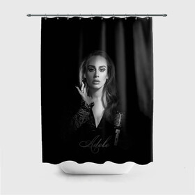 Штора 3D для ванной с принтом Adele Icon в Курске, 100% полиэстер | плотность материала — 100 г/м2. Стандартный размер — 146 см х 180 см. По верхнему краю — пластиковые люверсы для креплений. В комплекте 10 пластиковых колец | Тематика изображения на принте: девушка | имя | микрофон | певица | фото