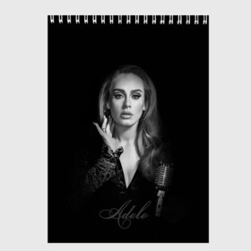 Скетчбук с принтом Adele Icon в Курске, 100% бумага
 | 48 листов, плотность листов — 100 г/м2, плотность картонной обложки — 250 г/м2. Листы скреплены сверху удобной пружинной спиралью | Тематика изображения на принте: девушка | имя | микрофон | певица | фото