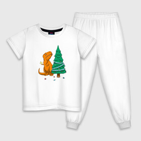 Детская пижама хлопок с принтом Новогодние проблемы Рекса в Курске, 100% хлопок |  брюки и футболка прямого кроя, без карманов, на брюках мягкая резинка на поясе и по низу штанин
 | Тематика изображения на принте: christmas | decorations | dino | dinosaur | new | new year | problems | rain | rex | spruce | star | ti | toys | tree | tyrannosaurus | year | год | дино | динозавр | дождик | елка | ель | звезда | игрушки | мишура | новогодние | новый | проблемы | рекс |