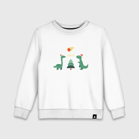 Детский свитшот хлопок с принтом динозаврики и елка в Курске, 100% хлопок | круглый вырез горловины, эластичные манжеты, пояс и воротник | Тематика изображения на принте: дед мороз | динозавр | ёлка | зима | игрушки | новый год | снегурка