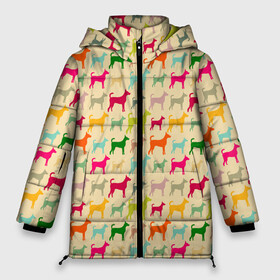 Женская зимняя куртка Oversize с принтом Собаки Разноцветные в Курске, верх — 100% полиэстер; подкладка — 100% полиэстер; утеплитель — 100% полиэстер | длина ниже бедра, силуэт Оверсайз. Есть воротник-стойка, отстегивающийся капюшон и ветрозащитная планка. 

Боковые карманы с листочкой на кнопках и внутренний карман на молнии | animal | dog | барбос | бобик | год собаки | друг человека | животное | зверь | ищейка | кинолог | кость | лайка | пёс | собака | собаковод | собачьи следы от лап | хищник | четвероногий | шарик | щенок