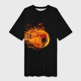 Платье-футболка 3D с принтом ОГНЕННЫЙ ФУТБОЛЬНЫЙ МЯЧ в Курске,  |  | fireball | горящий мяч | мяч | огненный мяч | огненный футбольный мяч | огонь | пламя | файрболл | футбол | футбольный мяч