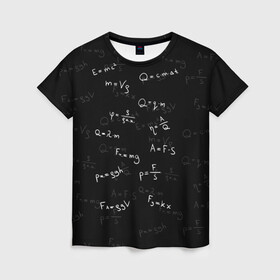 Женская футболка 3D с принтом Одёжка Ньютона в Курске, 100% полиэфир ( синтетическое хлопкоподобное полотно) | прямой крой, круглый вырез горловины, длина до линии бедер | ботаник | надписи на доске | технарь | физика | формулы