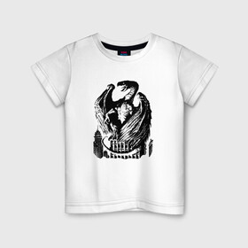 Детская футболка хлопок с принтом Дракон в городе в Курске, 100% хлопок | круглый вырез горловины, полуприлегающий силуэт, длина до линии бедер | Тематика изображения на принте: город | дракон | рок | фэнтези