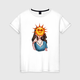Женская футболка хлопок с принтом Девушка солнышко в Курске, 100% хлопок | прямой крой, круглый вырез горловины, длина до линии бедер, слегка спущенное плечо | аниме | девушки | модели | радость | сияние | солнце