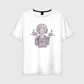 Женская футболка хлопок Oversize с принтом Я всех люблю! в Курске, 100% хлопок | свободный крой, круглый ворот, спущенный рукав, длина до линии бедер
 | аниме | девушка | прикол | протест