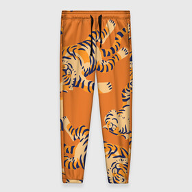 Женские брюки 3D с принтом Тигр паттерн в Курске, полиэстер 100% | прямой крой, два кармана без застежек по бокам, с мягкой трикотажной резинкой на поясе и по низу штанин. В поясе для дополнительного комфорта — широкие завязки | Тематика изображения на принте: 2022 | год тигра | китайский календарь | надписи | новый год | тигр