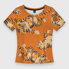 Женская футболка 3D Slim с принтом Тигр  паттерн в Курске,  |  | 2022 | год тигра | китайский календарь | надписи | новый год | тигр