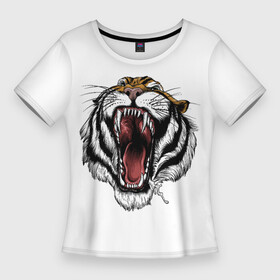 Женская футболка 3D Slim с принтом рык в Курске,  |  | зверь | новый год | оскал | подарок | символ года | тигр | хищник