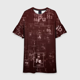 Детское платье 3D с принтом Fe - Таблица Менделеева в Курске, 100% полиэстер | прямой силуэт, чуть расширенный к низу. Круглая горловина, на рукавах — воланы | fe | для студентов | для физиков | для химиков | железо | наука | таблица менделеева | ученым | физика | химия | элемент
