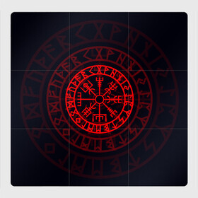 Магнитный плакат 3Х3 с принтом Красный Вегвизир в Курске, Полимерный материал с магнитным слоем | 9 деталей размером 9*9 см | Тематика изображения на принте: викинги | красный вегвизир | минимализм | руны | руны викингов | символ | символика