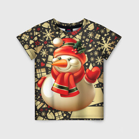 Детская футболка 3D с принтом СНЕГОВИК 2022 в Курске, 100% гипоаллергенный полиэфир | прямой крой, круглый вырез горловины, длина до линии бедер, чуть спущенное плечо, ткань немного тянется | 2022 | newyear | детям | зима | красивый | лучшее | необычный | новый год | подарок | праздники | рождество | снеговик | топ