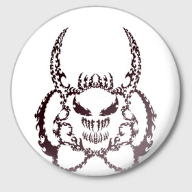 Значок с принтом Веном рога в Курске,  металл | круглая форма, металлическая застежка в виде булавки | demon | venom | веном | демон | рога | узоры | шипы