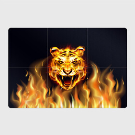 Магнитный плакат 3Х2 с принтом Тигр В Пламени в Курске, Полимерный материал с магнитным слоем | 6 деталей размером 9*9 см | Тематика изображения на принте: зверь | огненный тигр | огонь | пламя | рисунок | тигр | хищник