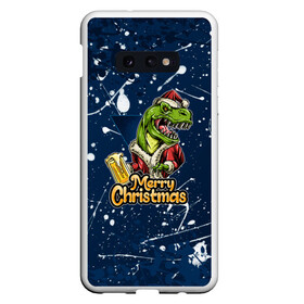 Чехол для Samsung S10E с принтом Merry Christmas Пивозавр. в Курске, Силикон | Область печати: задняя сторона чехла, без боковых панелей | 2022 | happy new year | merry christmas | год тигра | дино | динозавр | зима близко | нг | новогодний | новый год | новый год 2022 | рождество | снежинки | тигр