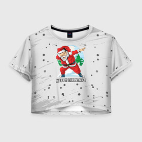 Женская футболка Crop-top 3D с принтом Merry Christmas Santa Dabbing. в Курске, 100% полиэстер | круглая горловина, длина футболки до линии талии, рукава с отворотами | 2022 | dabbing | happy new year | merry christmas | santa dabbing | год тигра | зима близко | нг | новогодний | новогодний тигр | новый год | новый год 2022 | рождество | символ 2022 года | снежинки