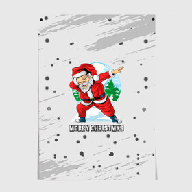 Постер с принтом Merry Christmas Santa Dabbing. в Курске, 100% бумага
 | бумага, плотность 150 мг. Матовая, но за счет высокого коэффициента гладкости имеет небольшой блеск и дает на свету блики, но в отличии от глянцевой бумаги не покрыта лаком | 2022 | dabbing | happy new year | merry christmas | santa dabbing | год тигра | зима близко | нг | новогодний | новогодний тигр | новый год | новый год 2022 | рождество | символ 2022 года | снежинки
