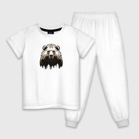 Детская пижама хлопок с принтом Медведь над лесом в Курске, 100% хлопок |  брюки и футболка прямого кроя, без карманов, на брюках мягкая резинка на поясе и по низу штанин
 | bear | the owner of the taiga | медведь | русский медведь | хозяин тайги