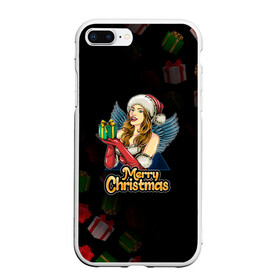 Чехол для iPhone 7Plus/8 Plus матовый с принтом Merry Christmas Снегурочка с подарком. в Курске, Силикон | Область печати: задняя сторона чехла, без боковых панелей | 2022 | happy new year | merry christmas | год тигра | зима близко | нг | новогодний | новый год | новый год 2022 | подарки | праздник | рождество | символ 2022 года | снегурочка | снежинки