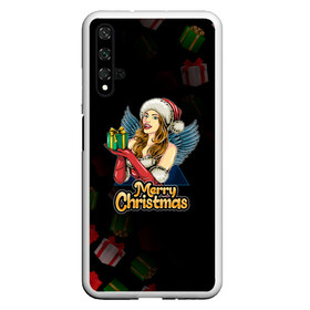 Чехол для Honor 20 с принтом Merry Christmas Снегурочка с подарком. в Курске, Силикон | Область печати: задняя сторона чехла, без боковых панелей | Тематика изображения на принте: 2022 | happy new year | merry christmas | год тигра | зима близко | нг | новогодний | новый год | новый год 2022 | подарки | праздник | рождество | символ 2022 года | снегурочка | снежинки