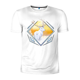 Мужская футболка 3D спортивная с принтом Белый олень в лесу в Курске, 100% полиэстер с улучшенными характеристиками | приталенный силуэт, круглая горловина, широкие плечи, сужается к линии бедра | зима | зимний лес | иллюстрация | лес | олень