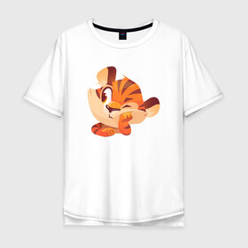 Мужская футболка хлопок Oversize с принтом Хитрый тигр Новый год в Курске, 100% хлопок | свободный крой, круглый ворот, “спинка” длиннее передней части | 2022 | год тигра | новый год | новый год 2022 | символ года | тигр | тигренок | тигрица | тигры