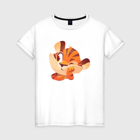Женская футболка хлопок с принтом Хитрый тигр Новый год в Курске, 100% хлопок | прямой крой, круглый вырез горловины, длина до линии бедер, слегка спущенное плечо | 2022 | год тигра | новый год | новый год 2022 | символ года | тигр | тигренок | тигрица | тигры