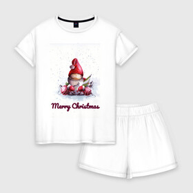 Женская пижама с шортиками хлопок с принтом Рождественский гномик в Курске, 100% хлопок | футболка прямого кроя, шорты свободные с широкой мягкой резинкой | гномик | детство | игрушка | новый год | праздник | рождество