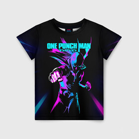 Детская футболка 3D с принтом Неоновый Сайтама One Punch-Man в Курске, 100% гипоаллергенный полиэфир | прямой крой, круглый вырез горловины, длина до линии бедер, чуть спущенное плечо, ткань немного тянется | hagemanto | one punch man | one punchman | onepunchman | saitama | sensei | аниме | ван панч мен | ванпанчмен | лысый плащ | манга | сайтама | сильнейший человек | учитель | человек одинудар | человек одного удара