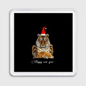 Магнит 55*55 с принтом Новогодний тигр.. в Курске, Пластик | Размер: 65*65 мм; Размер печати: 55*55 мм | happy new year | в топе | в тренде | год тигра | новый год | подарок | подарок на новый год | популярное | с новым годом | тигр